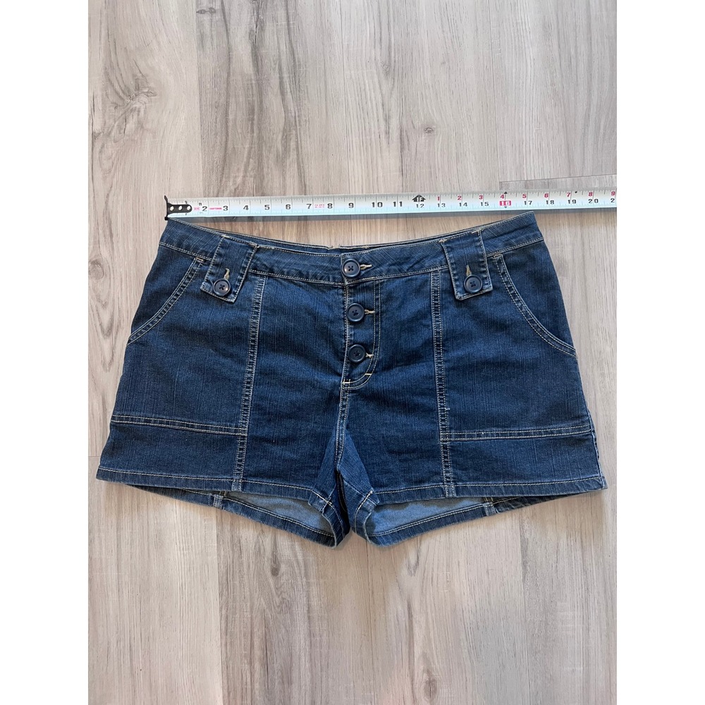Vintage y2k Xhilaration Stretch Dark Wash Denim Button Fly Shorts Womens 15 - Picture 7 of 14